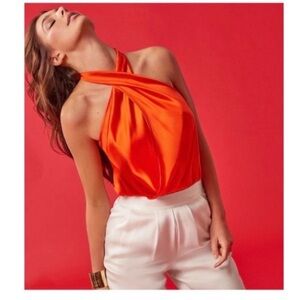 Ramy Brook Harriet 6-Way Halter Top in Orange.